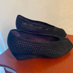 VANELi Black Suede Wedge Heels Size 8W